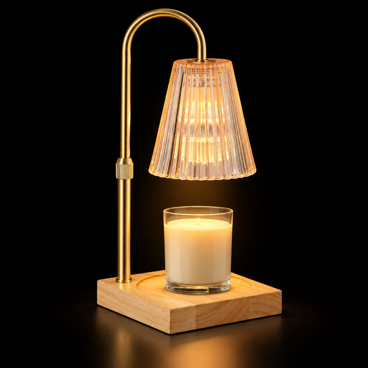 Amber glass candle warmer lamp on a matte black background